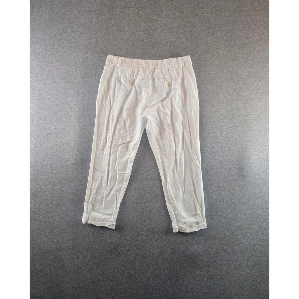 Banana Republic Linen Crop Pants Women 4P White Cuffed Button‎ Tab Trousers
